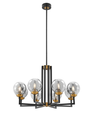 HomeRoots Black Eight-Light Dimmable Chandelier - Elegant Metal & Glass Design for Modern Industrial Spaces 558627
