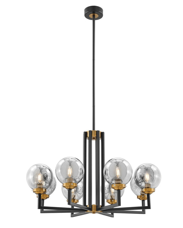 HomeRoots Black Eight-Light Dimmable Chandelier - Elegant Metal & Glass Design for Modern Industrial Spaces 558627