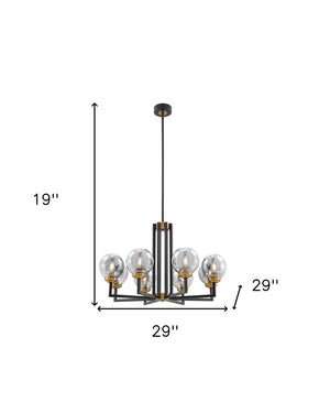 HomeRoots Black Eight-Light Dimmable Chandelier - Elegant Metal & Glass Design for Modern Industrial Spaces 558627