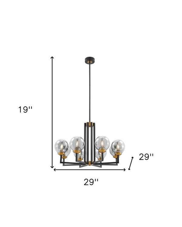 HomeRoots Black Eight-Light Dimmable Chandelier - Elegant Metal & Glass Design for Modern Industrial Spaces 558627