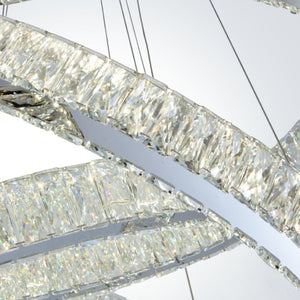 HomeRoots Silver Crystal LED Chandelier - Dimmable Three-Light Fixture for Modern Elegance in Any Room 558630