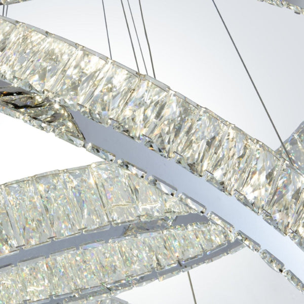 HomeRoots Silver Crystal LED Chandelier - Dimmable Three-Light Fixture for Modern Elegance in Any Room 558630