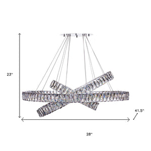 HomeRoots Silver Crystal LED Chandelier - Dimmable Three-Light Fixture for Modern Elegance in Any Room 558630