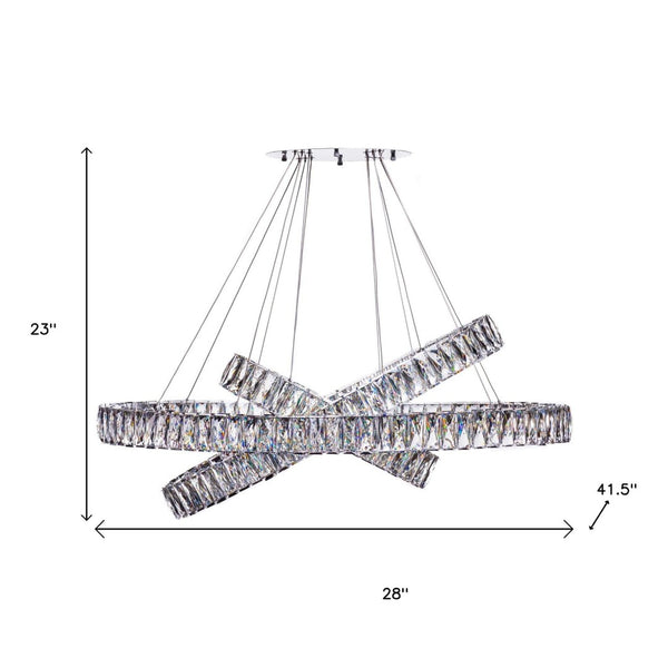 HomeRoots Silver Crystal LED Chandelier - Dimmable Three-Light Fixture for Modern Elegance in Any Room 558630