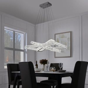 HomeRoots Silver Three-Light Crystal LED Chandelier - Dimmable, Adjustable Height, Modern Elegance for Your Home 558631