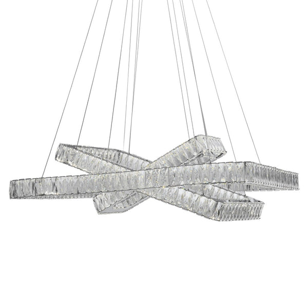 HomeRoots Silver Three-Light Crystal LED Chandelier - Dimmable, Adjustable Height, Modern Elegance for Your Home 558631