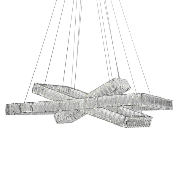 HomeRoots Silver Three-Light Crystal LED Chandelier - Dimmable, Adjustable Height, Modern Elegance for Your Home 558631