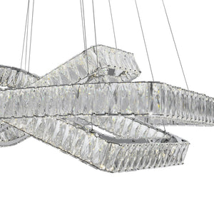 HomeRoots Silver Three-Light Crystal LED Chandelier - Dimmable, Adjustable Height, Modern Elegance for Your Home 558631