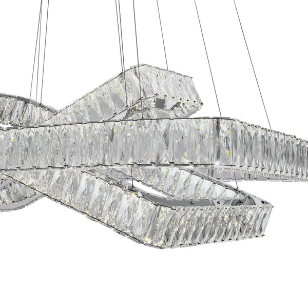 HomeRoots Silver Three-Light Crystal LED Chandelier - Dimmable, Adjustable Height, Modern Elegance for Your Home 558631