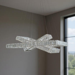 HomeRoots Silver Three-Light Crystal LED Chandelier - Dimmable, Adjustable Height, Modern Elegance for Your Home 558631