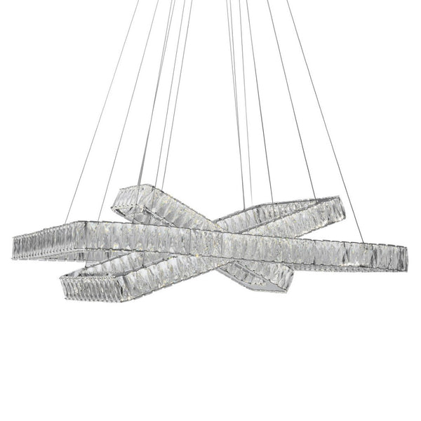 HomeRoots Silver Three-Light Crystal LED Chandelier - Dimmable, Adjustable Height, Modern Elegance for Your Home 558631