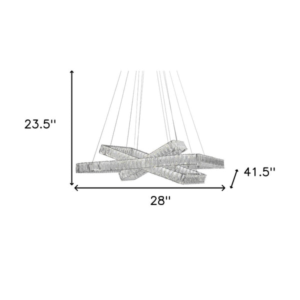 HomeRoots Silver Three-Light Crystal LED Chandelier - Dimmable, Adjustable Height, Modern Elegance for Your Home 558631