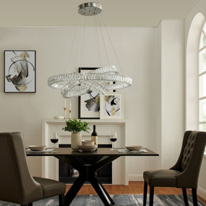 HomeRoots Silver Crystal LED Dimmable Chandelier - Elegant Three-Light Fixture with Adjustable Hanging Length 558632