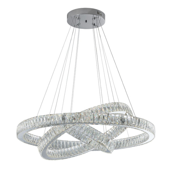 HomeRoots Silver Crystal LED Dimmable Chandelier - Elegant Three-Light Fixture with Adjustable Hanging Length 558632