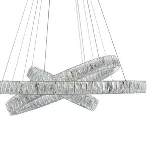 HomeRoots Silver Crystal LED Dimmable Chandelier - Elegant Three-Light Fixture with Adjustable Hanging Length 558632