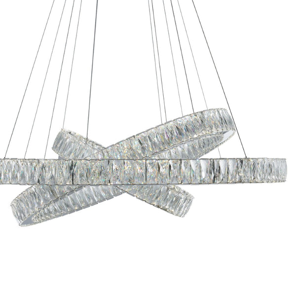 HomeRoots Silver Crystal LED Dimmable Chandelier - Elegant Three-Light Fixture with Adjustable Hanging Length 558632