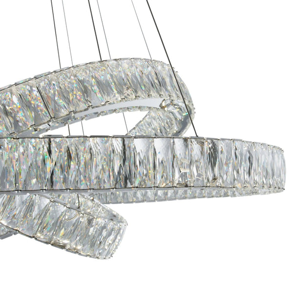 HomeRoots Silver Crystal LED Dimmable Chandelier - Elegant Three-Light Fixture with Adjustable Hanging Length 558632