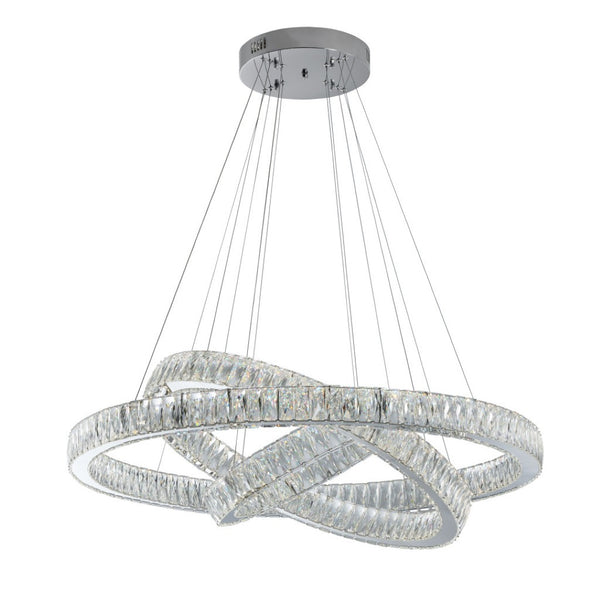 HomeRoots Silver Crystal LED Dimmable Chandelier - Elegant Three-Light Fixture with Adjustable Hanging Length 558632