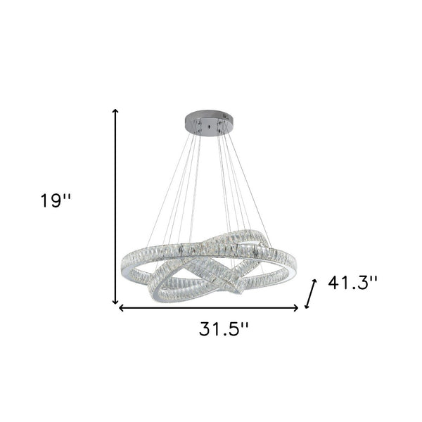 HomeRoots Silver Crystal LED Dimmable Chandelier - Elegant Three-Light Fixture with Adjustable Hanging Length 558632