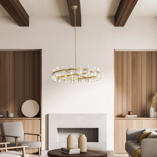 HomeRoots Gold Wagon Wheel Chandelier: Modern Farmhouse Design with Clear Shades for Elegant Illumination 558635