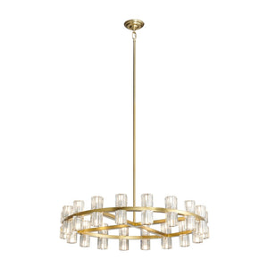 HomeRoots Gold Wagon Wheel Chandelier: Modern Farmhouse Design with Clear Shades for Elegant Illumination 558635