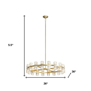 HomeRoots Gold Wagon Wheel Chandelier: Modern Farmhouse Design with Clear Shades for Elegant Illumination 558635