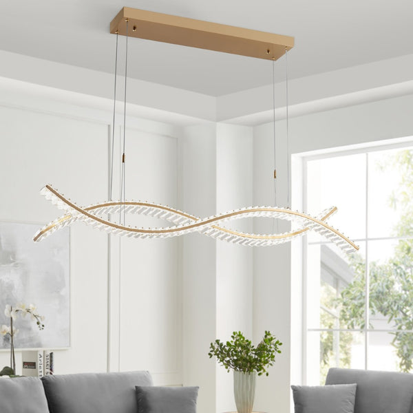 HomeRoots Gold Two-Light Crystal LED Chandelier: Modern Luxury for Hallways, Kitchens, and Contemporary Spaces 558637