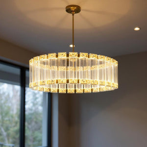 HomeRoots Gold Crystal LED Chandelier - Modern Polished Gold Design with Energy-Efficient Lighting for Any Space 558638
