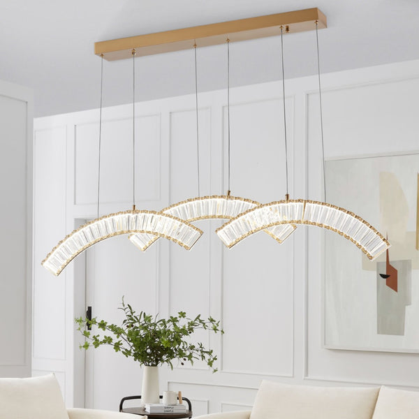 HomeRoots Gold Three-Light Crystal LED Chandelier - Modern Glamour with Adjustable Hanging for Any Space 558639
