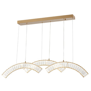 HomeRoots Gold Three-Light Crystal LED Chandelier - Modern Glamour with Adjustable Hanging for Any Space 558639