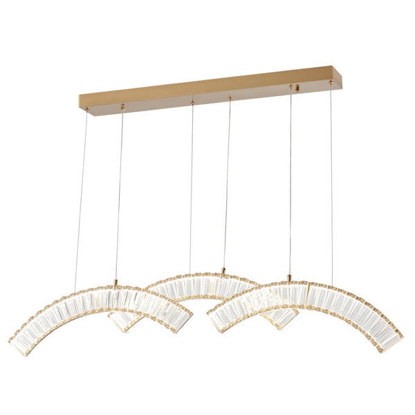 HomeRoots Gold Three-Light Crystal LED Chandelier - Modern Glamour with Adjustable Hanging for Any Space 558639