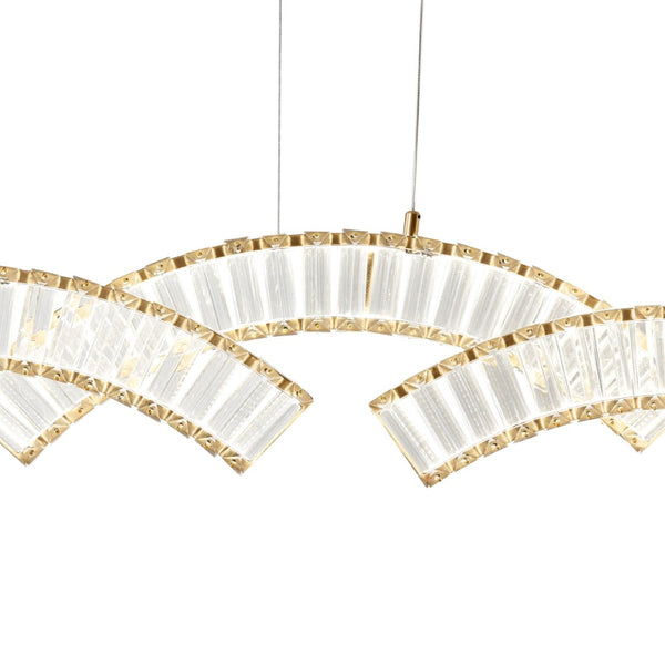 HomeRoots Gold Three-Light Crystal LED Chandelier - Modern Glamour with Adjustable Hanging for Any Space 558639