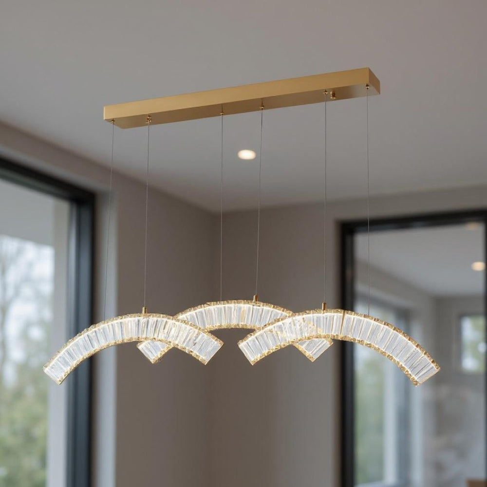 HomeRoots Gold Three-Light Crystal LED Chandelier - Modern Glamour with Adjustable Hanging for Any Space 558639