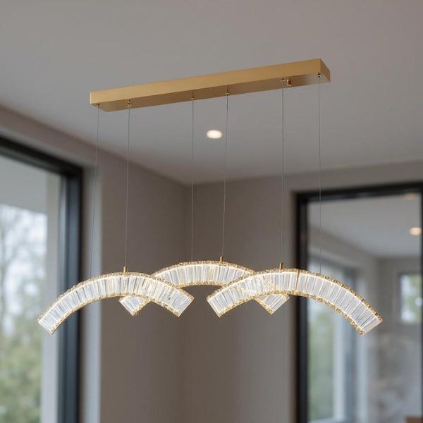 HomeRoots Gold Three-Light Crystal LED Chandelier - Modern Glamour with Adjustable Hanging for Any Space 558639