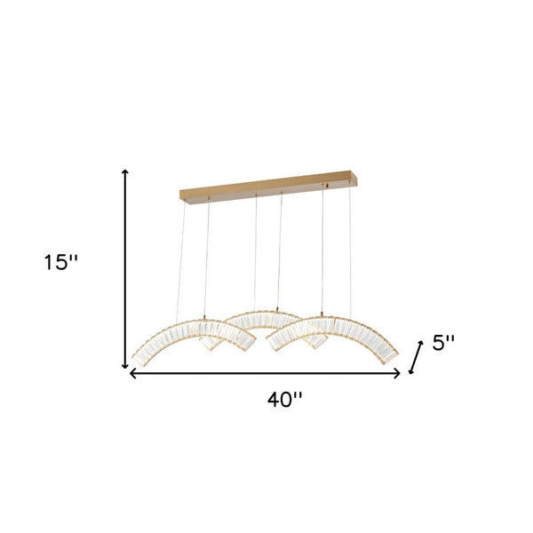 HomeRoots Gold Three-Light Crystal LED Chandelier - Modern Glamour with Adjustable Hanging for Any Space 558639
