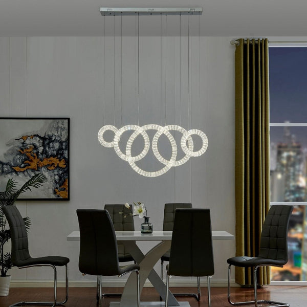 HomeRoots Silver Geometric Five-Light Crystal LED Chandelier – Dimmable Elegance for Modern Spaces & Focal Points 558640