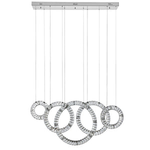 HomeRoots Silver Geometric Five-Light Crystal LED Chandelier – Dimmable Elegance for Modern Spaces & Focal Points 558640