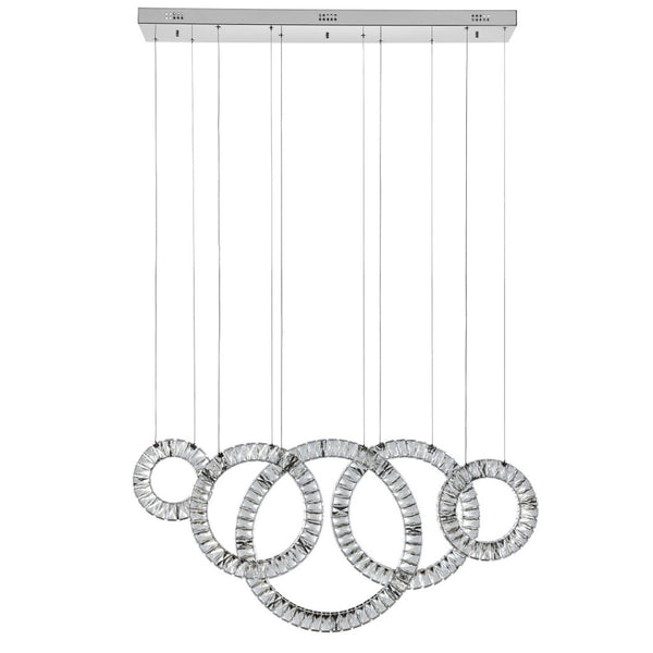 HomeRoots Silver Geometric Five-Light Crystal LED Chandelier – Dimmable Elegance for Modern Spaces & Focal Points 558640