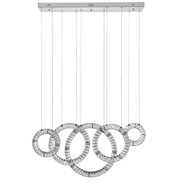HomeRoots Silver Geometric Five-Light Crystal LED Chandelier – Dimmable Elegance for Modern Spaces & Focal Points 558640