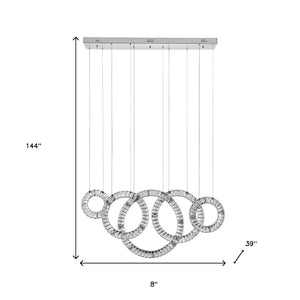 HomeRoots Silver Geometric Five-Light Crystal LED Chandelier – Dimmable Elegance for Modern Spaces & Focal Points 558640
