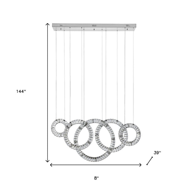 HomeRoots Silver Geometric Five-Light Crystal LED Chandelier – Dimmable Elegance for Modern Spaces & Focal Points 558640