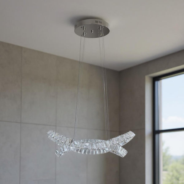 HomeRoots Silver Crystal LED Dimmable Chandelier - Elegant Two-Light Fixture for Modern Spaces & Adjustable Illumination 558641