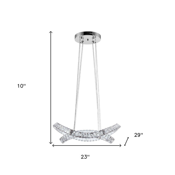 HomeRoots Silver Crystal LED Dimmable Chandelier - Elegant Two-Light Fixture for Modern Spaces & Adjustable Illumination 558641
