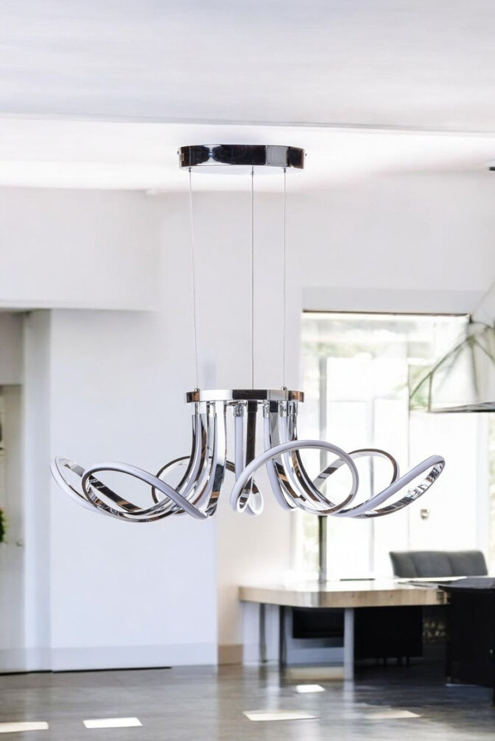 HomeRoots Silver Metallic Six-Light LED Chandelier - Modern Dimmable Ceiling Fixture for Stylish Illumination 558642