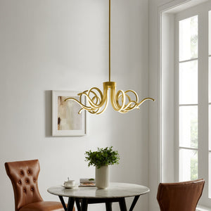 HomeRoots Gold Six-Light LED Dimmable Chandelier - Modern Metal Design for Elegant Home Ambiance & Style 558645