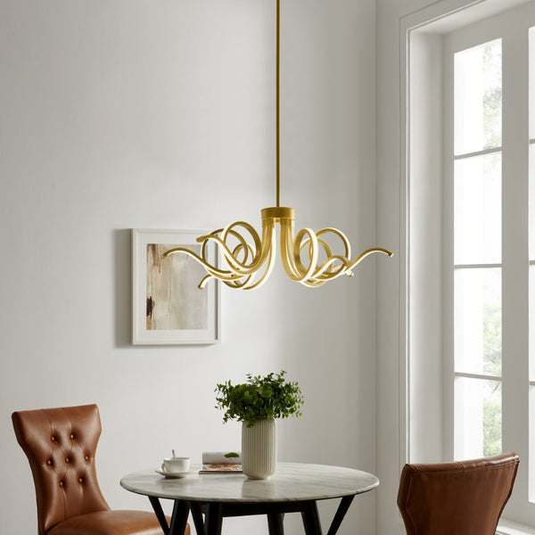 HomeRoots Gold Six-Light LED Dimmable Chandelier - Modern Metal Design for Elegant Home Ambiance & Style 558645