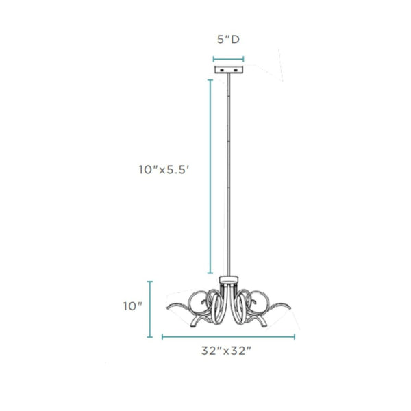 HomeRoots Gold Six-Light LED Dimmable Chandelier - Modern Metal Design for Elegant Home Ambiance & Style 558645