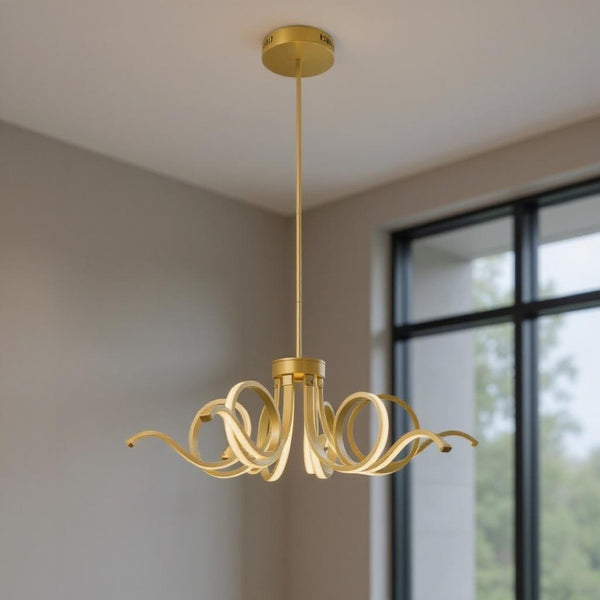 HomeRoots Gold Six-Light LED Dimmable Chandelier - Modern Metal Design for Elegant Home Ambiance & Style 558645