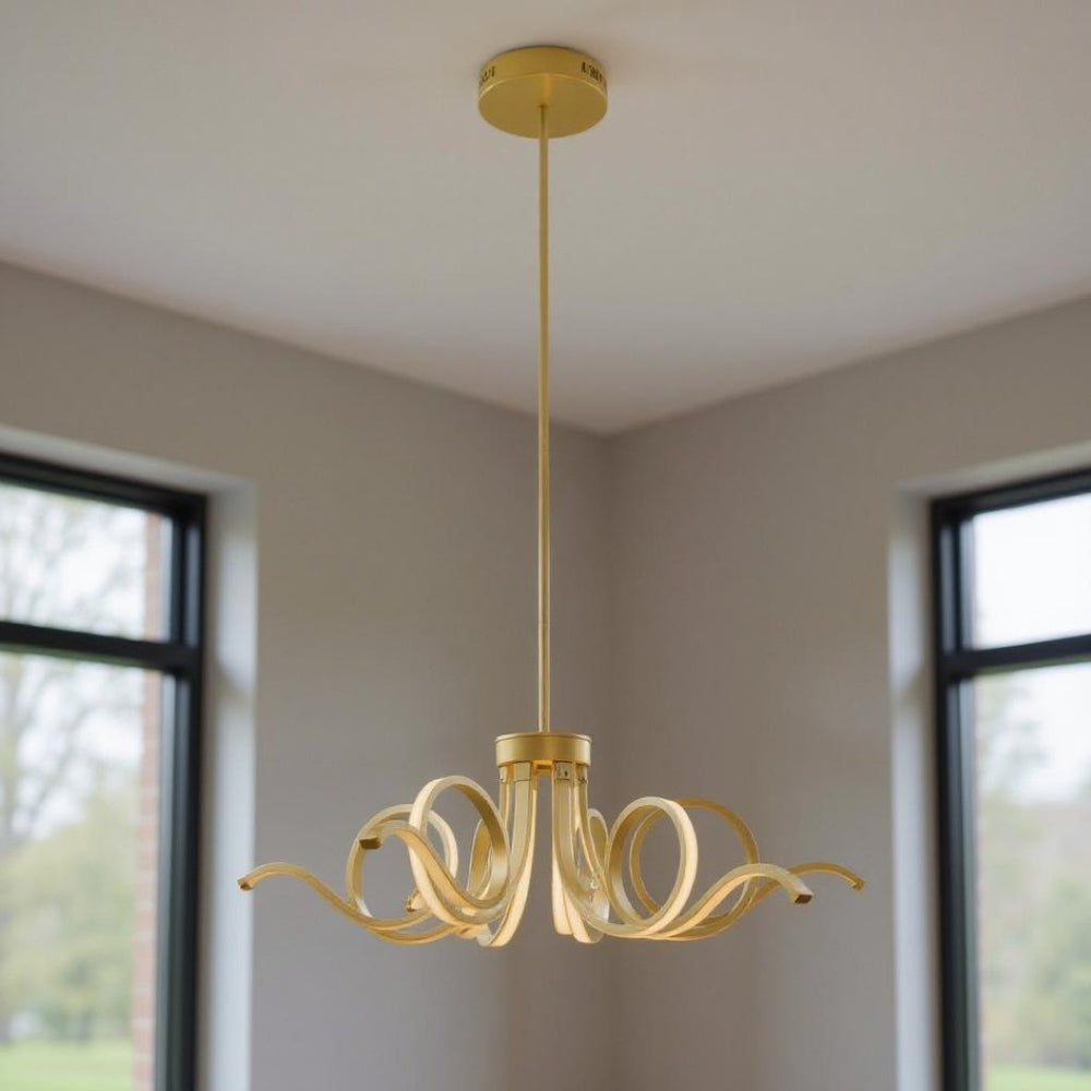 HomeRoots Gold Elegant Six-Light LED Chandelier - Smart Dimmable Lighting for Modern Spaces & Home Decor 558646