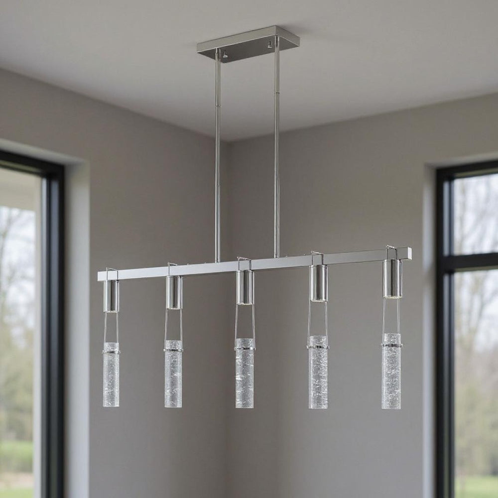HomeRoots Silver Modern Dimmable Smart Chandelier - 5-Light Metal Fixture with Clear Acrylic Shades for Any Space 558647